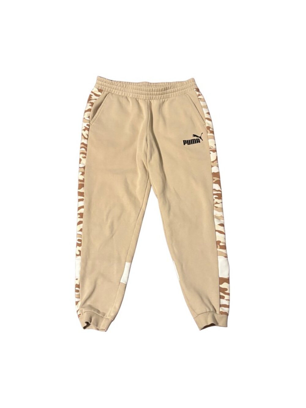 PUMA Essentials Camo Fleece Sweatpants Beige Size XL Cotton Jogger